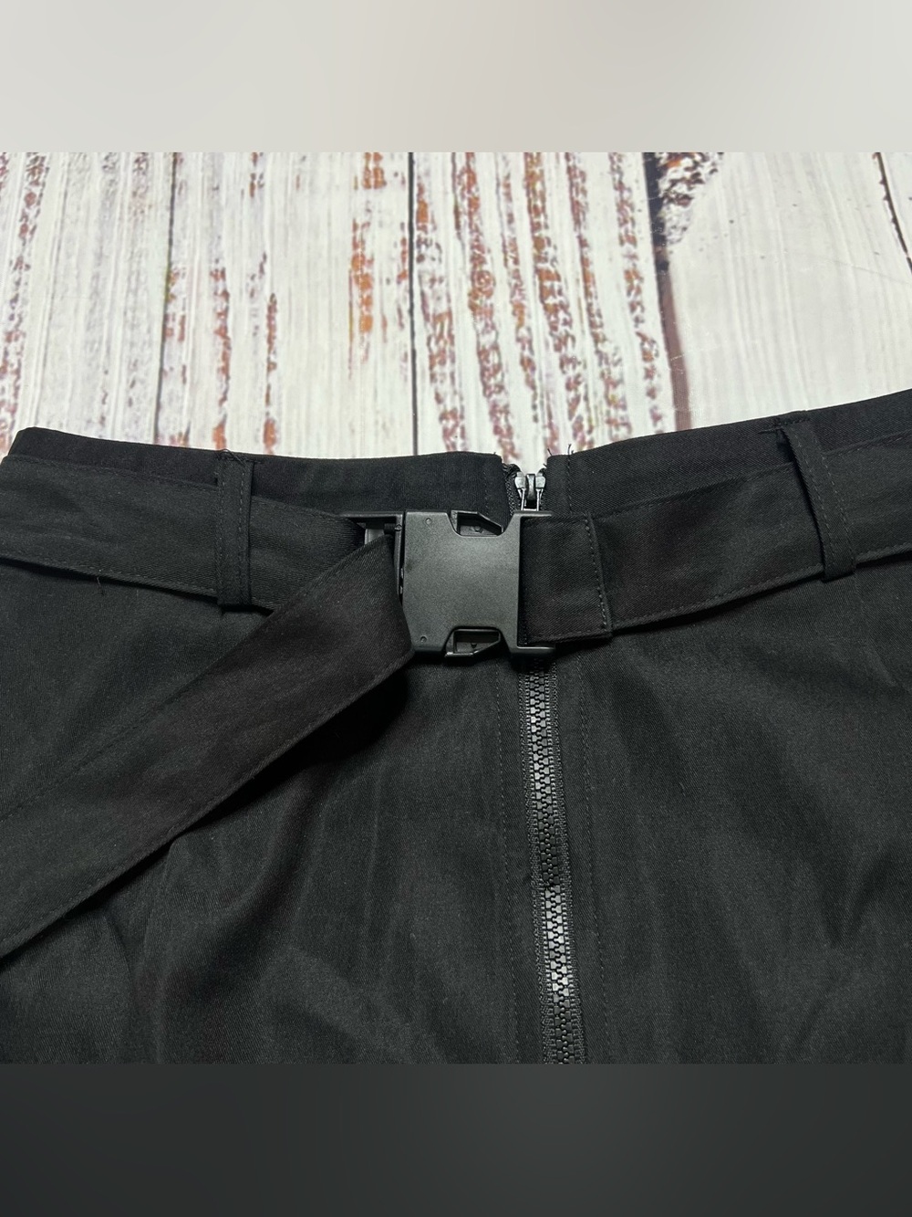 Black Cargo Utility Mini Skirt with Belt - Picture 3 of 11